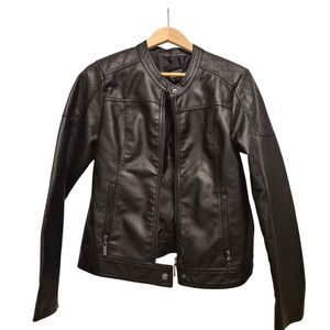 🔆 Ashley Outerwear Black Vegan Leather Zip Up Jacket, Large